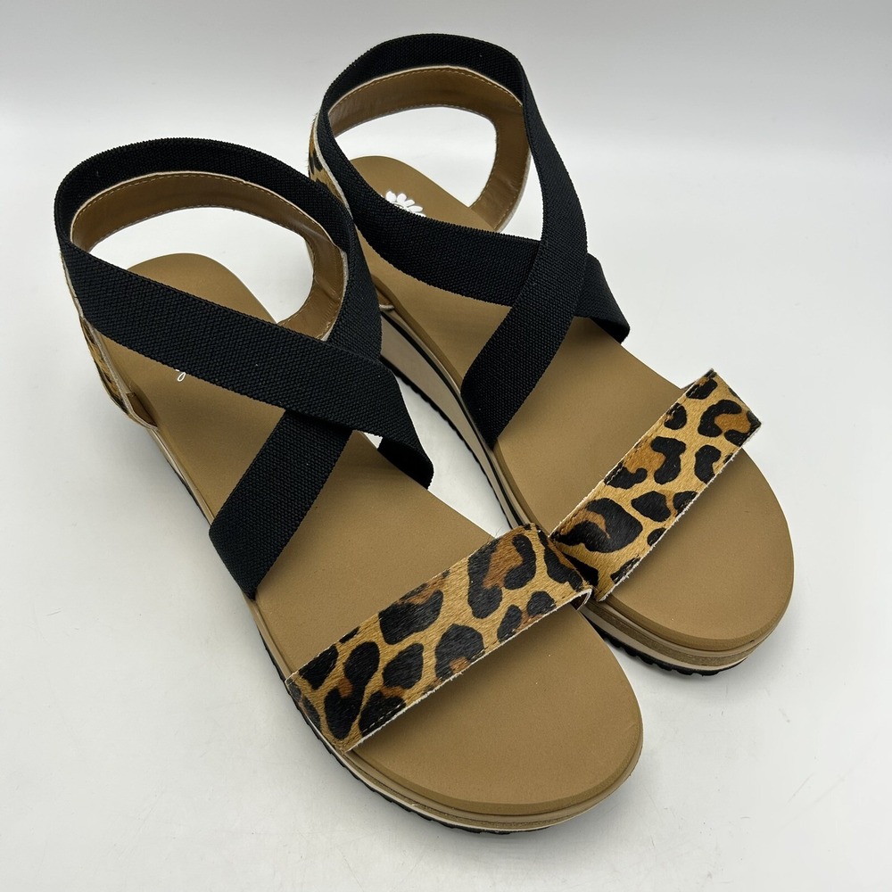 Yellow Box Sandals Womens 11 M Wedge Janalee Leopard Cork Black Casual New